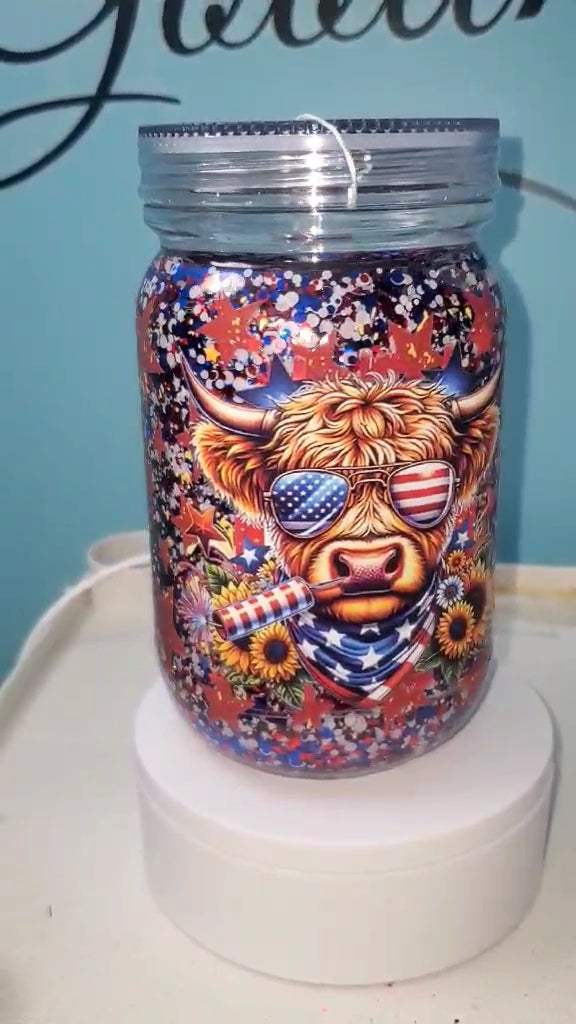 1016 ~ 20oz Mason Jar Merica Glitter