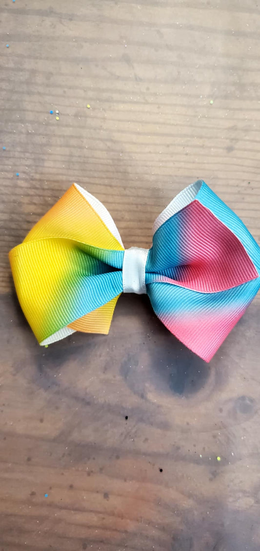 4 inch Girls Hairbow (rainbow with white middle)