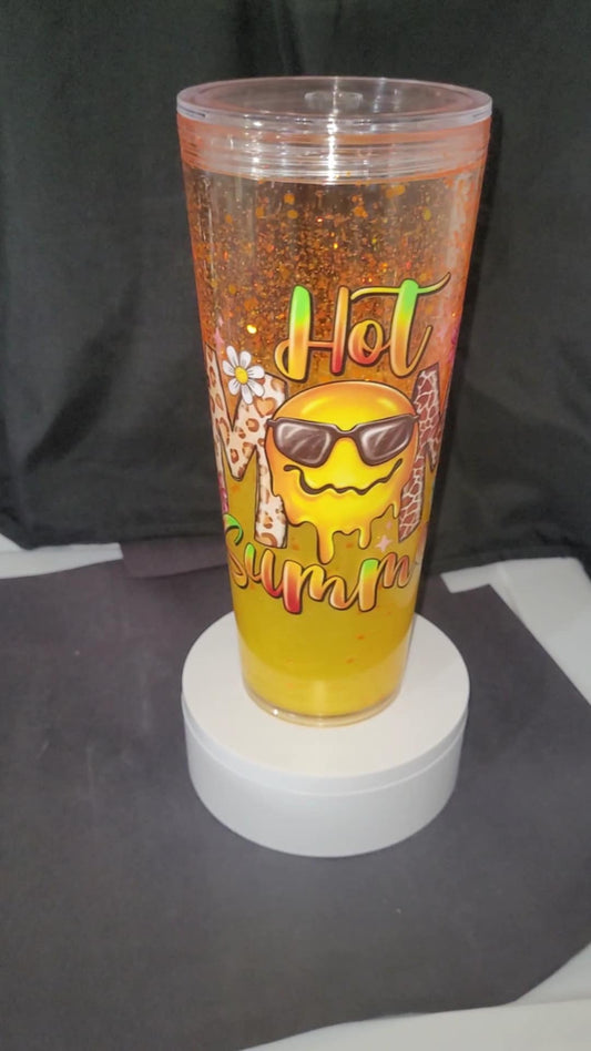 24oz Snow Globe Tumbler Yellow Mica orange, hot mom (lava)