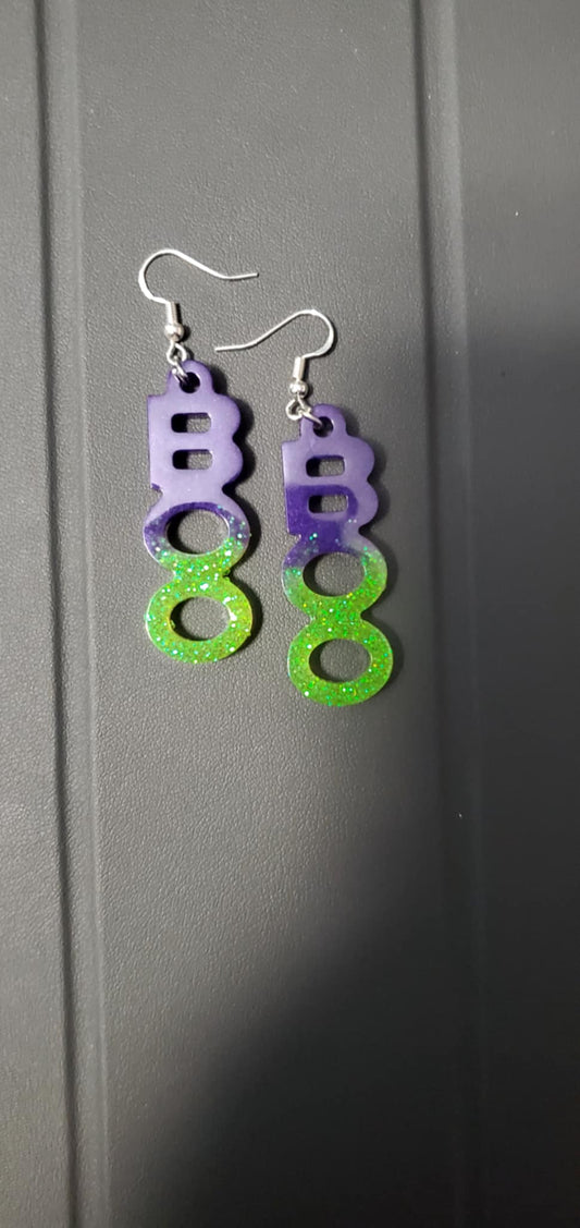 BOO earrings (purple glow and neon green glitter)