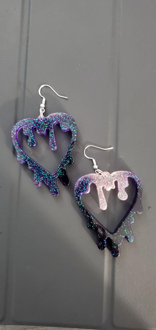 Heart Drip earrings (purple glitter)