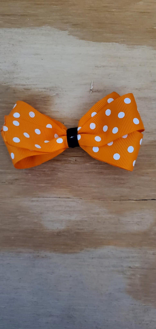 4 inch Girls Hairbow (orange w/ polka dots)