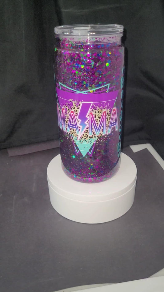 20oz Acrylic Snow Globe Tumbler Purple, Green, Blue, Mama Wrap