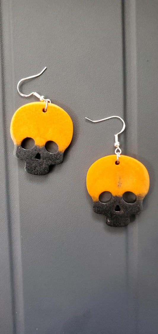 Skull earrings (black and orange)