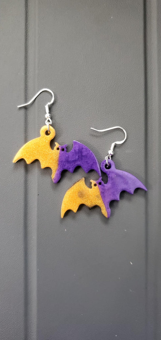 Bat earrings (purple and gold)