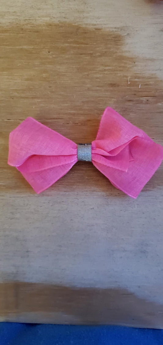 4 inch Girls Hairbow (pink w/silver)