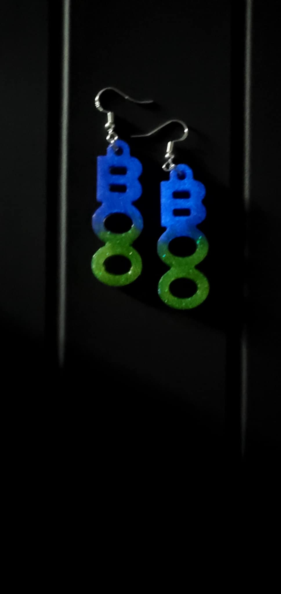 BOO earrings (purple glow and neon green glitter)