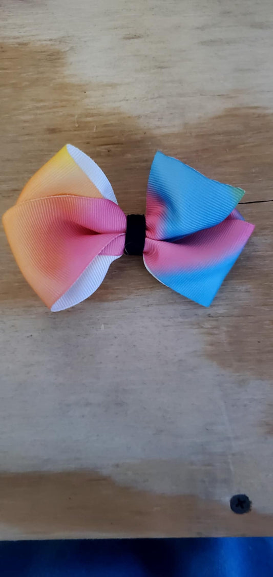 4 inch Girls Hairbow (rainbow w/black)