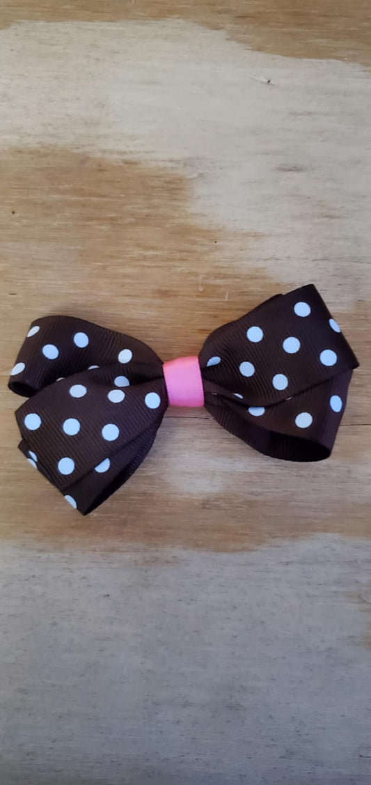 4 inch Girls Hairbow (brown w/ polka dots)