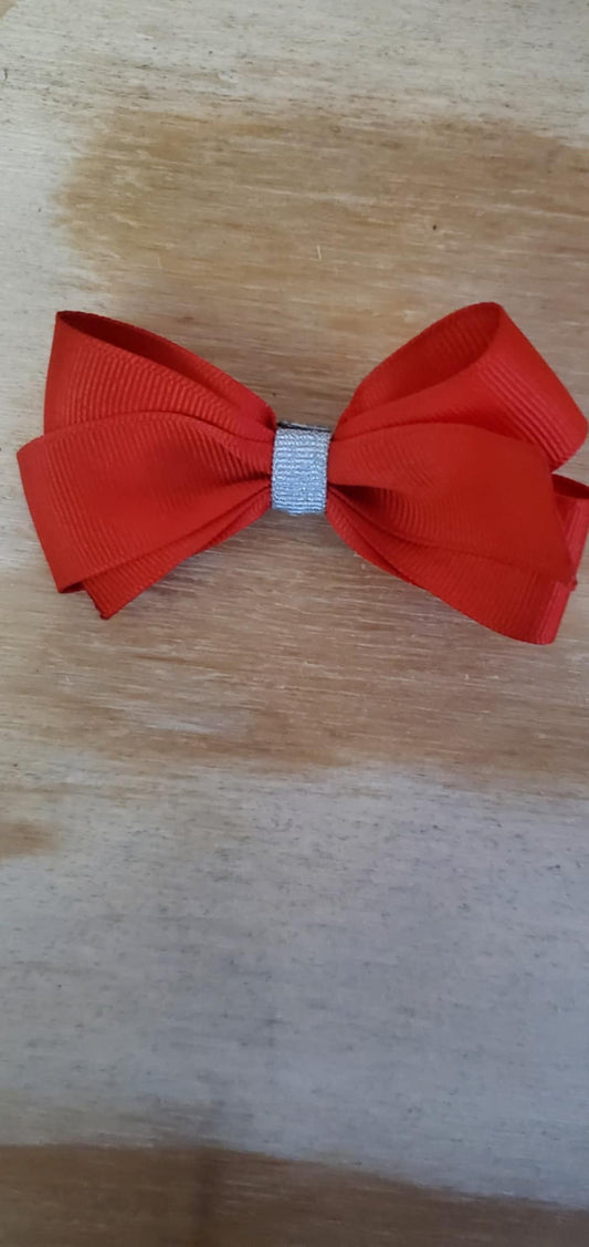 4 inch Girls Hairbow (red w/silver)