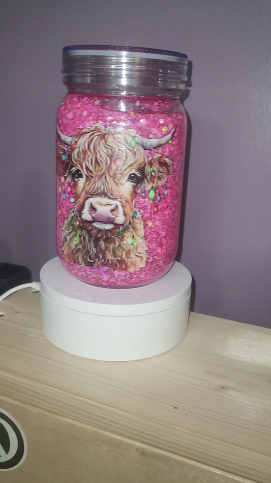 1084 20oz Mason Snow Globe Cow