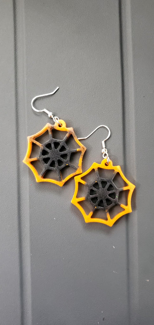 Spiderweb earrings (black and orange)