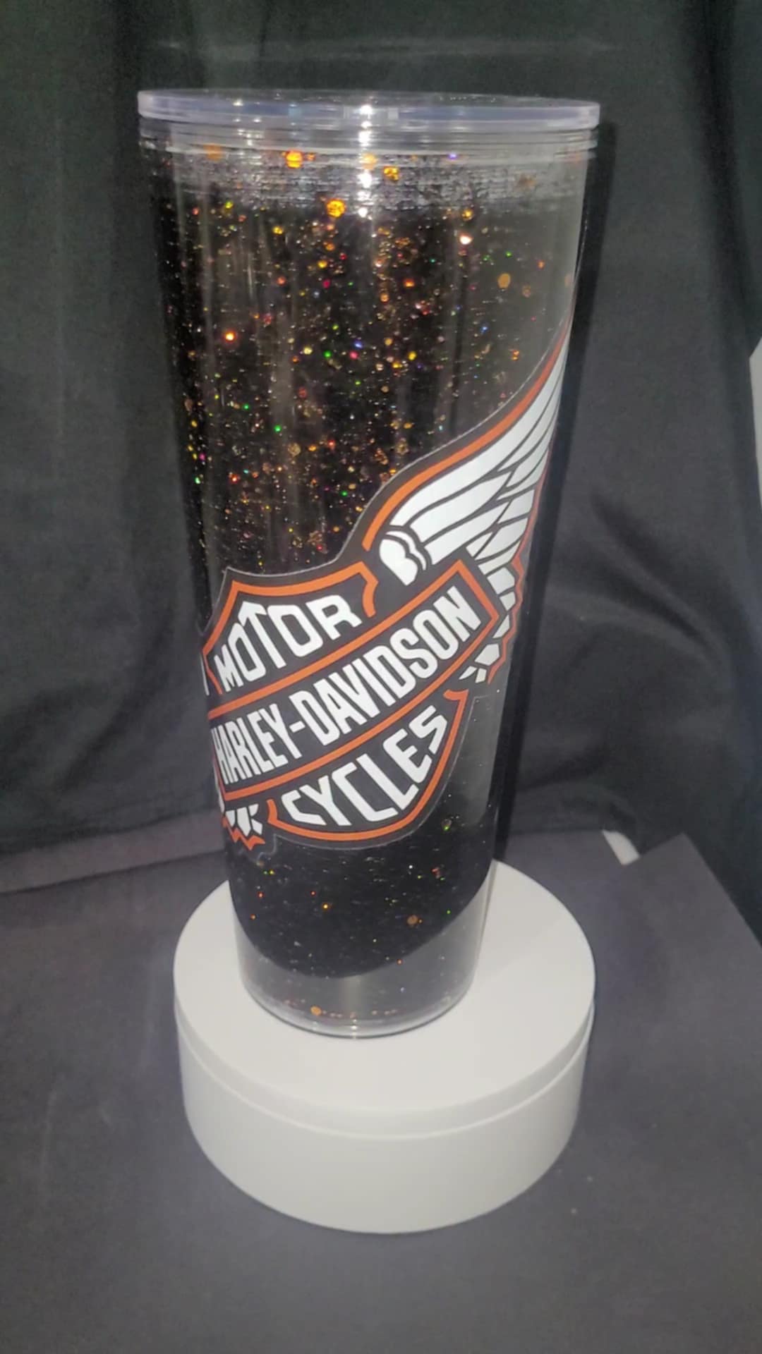 1026~ 24oz snow globe tumbler, Black & Orange Mix