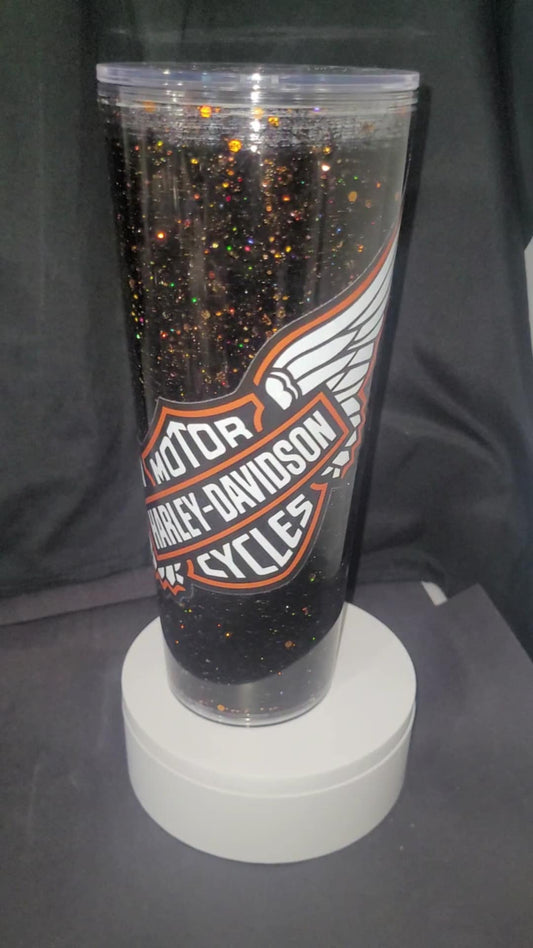 1026~ 24oz snow globe tumbler, Black & Orange Mix
