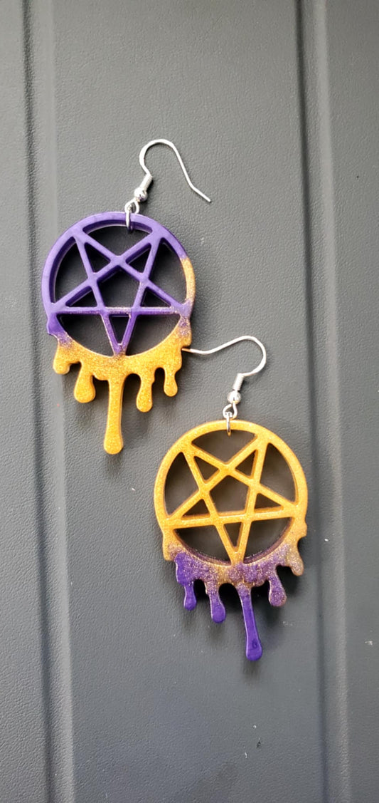 Pentagram Drip earrings (purple and gold shimmer)
