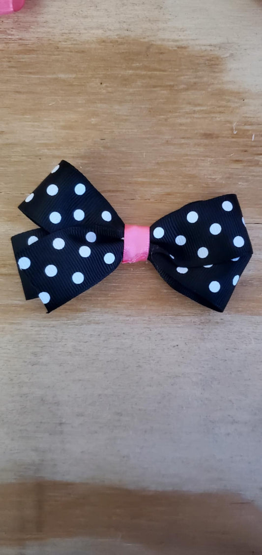 4 inch Girls Hairbow (black w/ polka dots, pink)