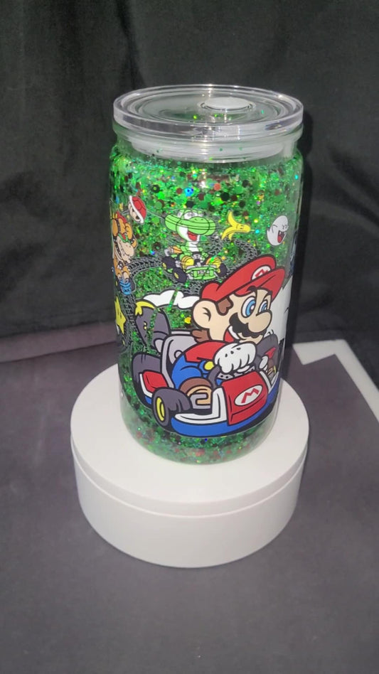 16oz Snow Globe Tumbler Green, Coffee, Yellow, Black, Mario (Karson Made)