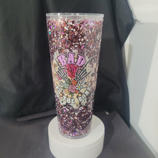 24oz Snow Globe Tumbler Bad to the Bone