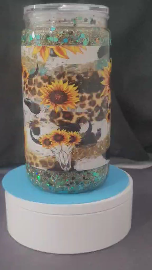 16oz Acrylic Snow Globe. Rustic Color Sunflower