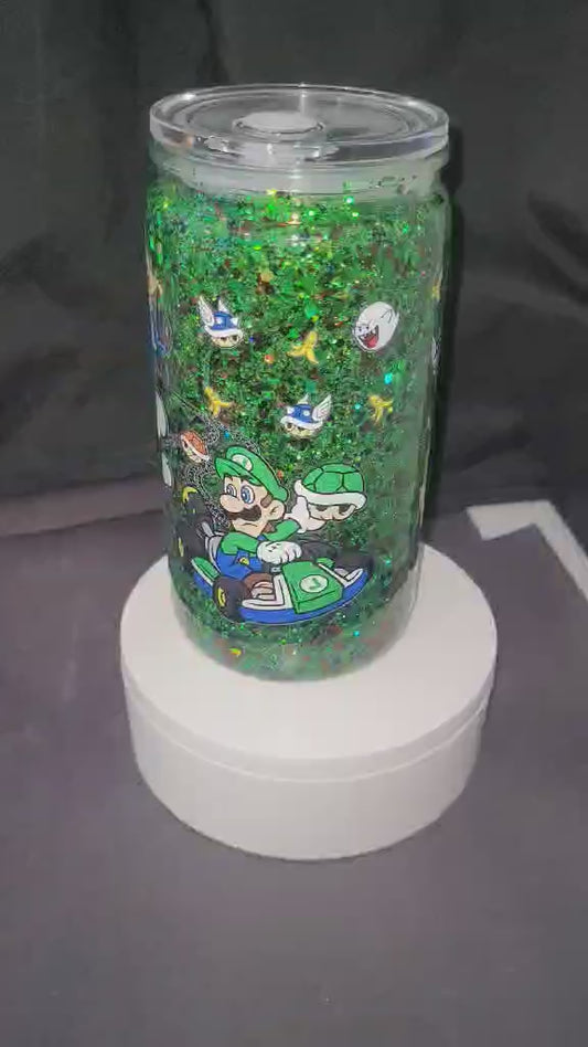 16oz Snow Globe Tumbler Green, Coffee, Yellow, Black, Mario (Karson Made)