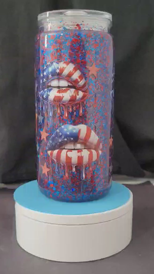 20oz Acrylic Snow Globe. Blue, Red White & Lips