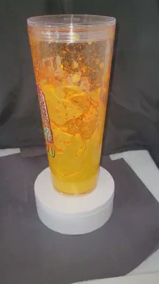 24oz Snow Globe Tumbler Yellow Mica orange, hot mom (lava)