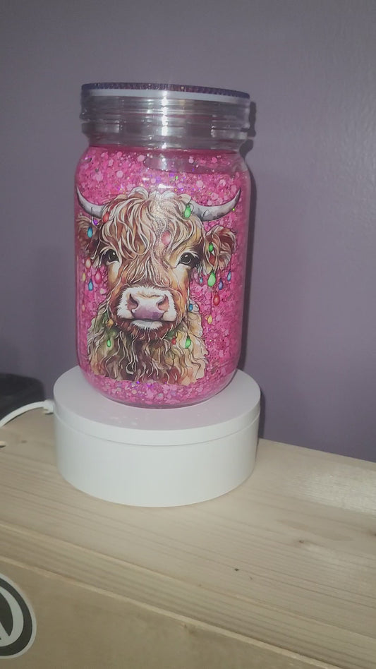 1084 20oz Mason Snow Globe Cow